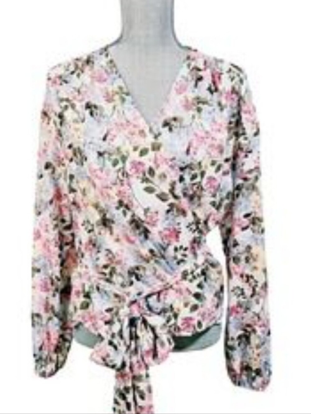 Lane Bryant Floral Wrap Tie Blouse - Pink & Green